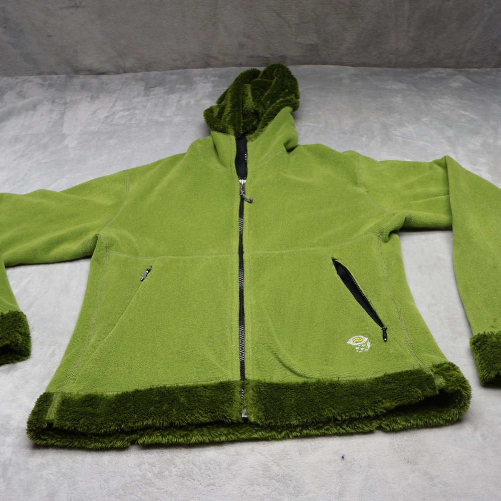 Mountain Hardwear Fleece Jacket Womens Medium Green Full Zip‎ Hooded Outdoor